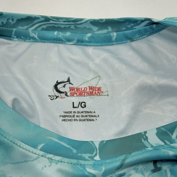 World Wide Sportsman Fishing Shirt Men Size L Outdoor Active Blue Ocean Camo - Picture 7 of 12
